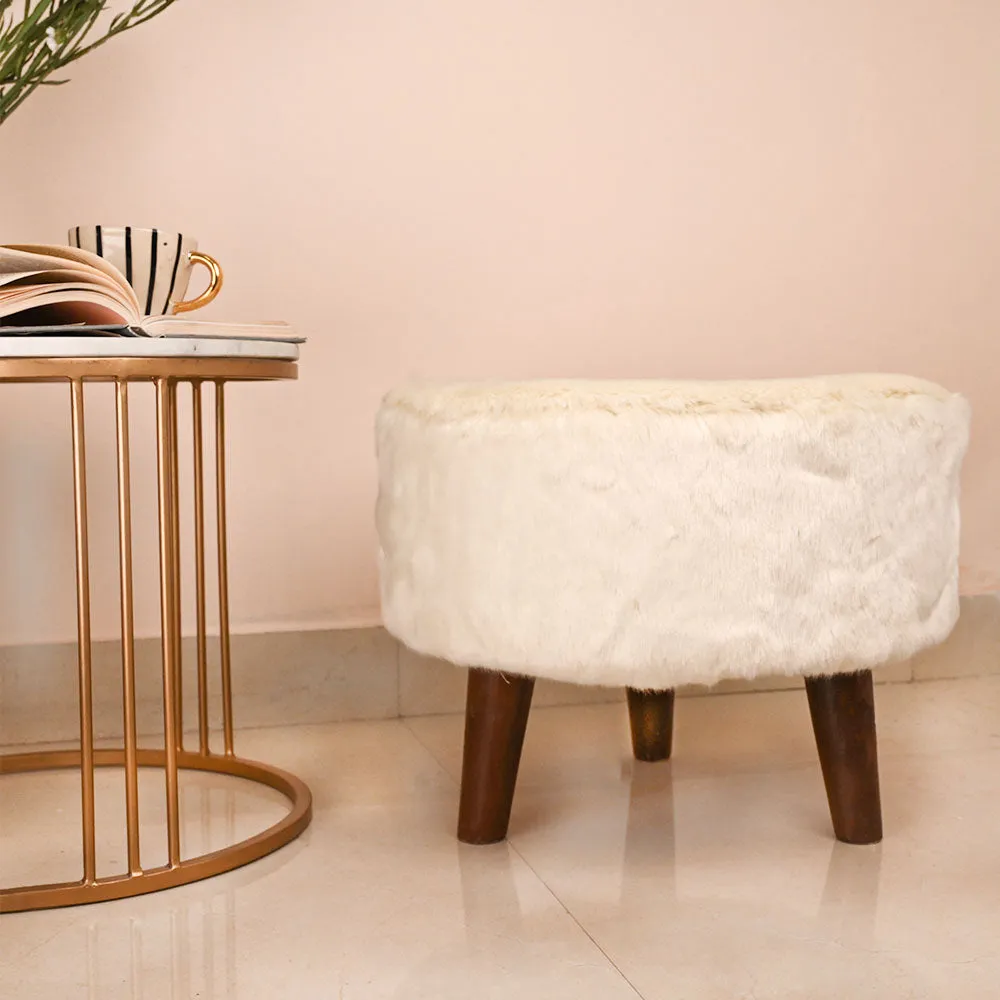 Modern Corner Fluffy Material Pouffe Stool For Living Room, Set of 1