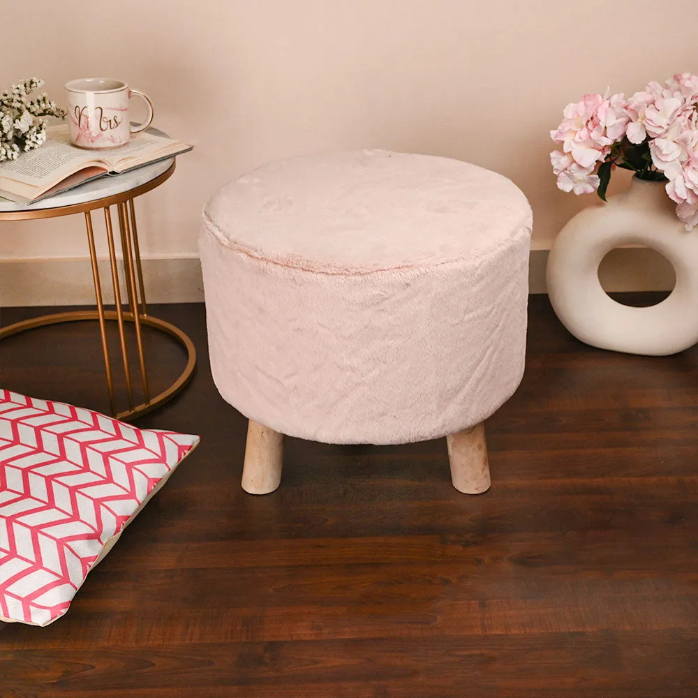 Modern Corner Fluffy Material Pouffe Stool For Living Room, Set of 1