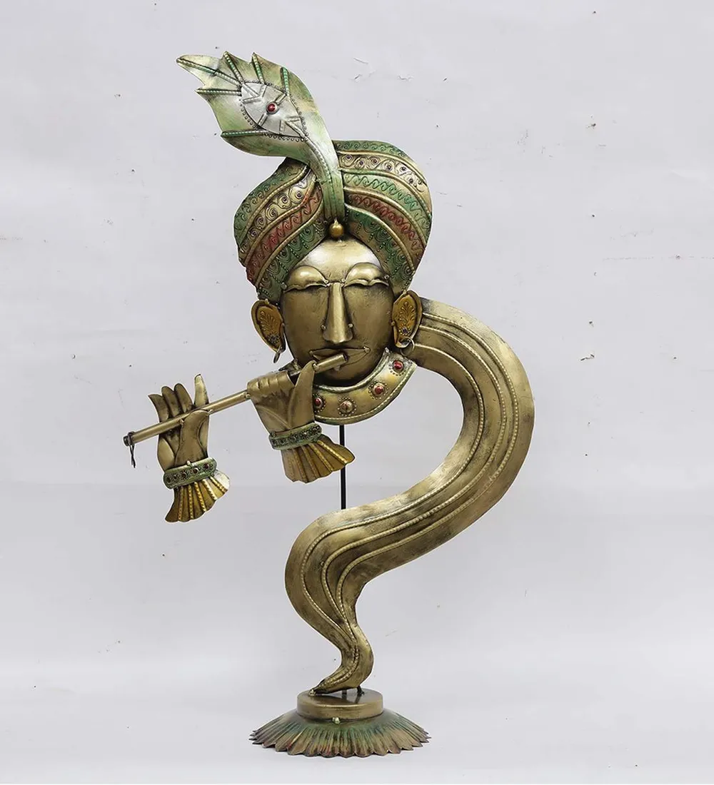 Modern Craft Thoughtful Metal Krishna Idol / Showpiece