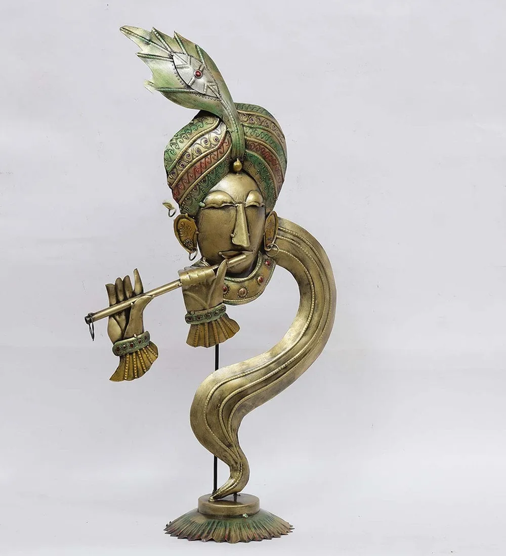 Modern Craft Thoughtful Metal Krishna Idol / Showpiece