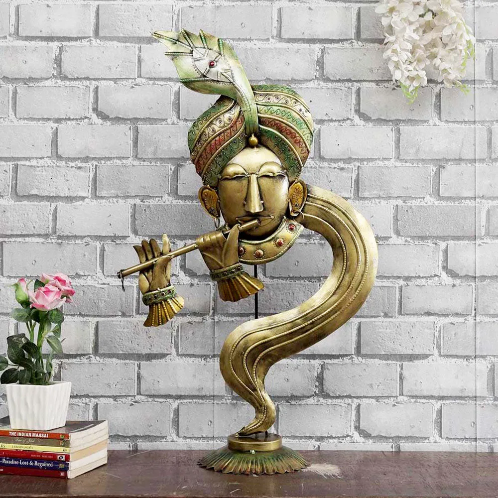 Modern Craft Thoughtful Metal Krishna Idol / Showpiece