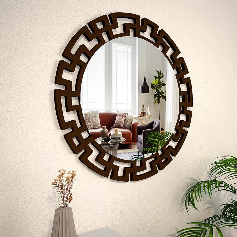 Modern Decorative Brown Round Vanity Mirror Small (18 in X 18 in)