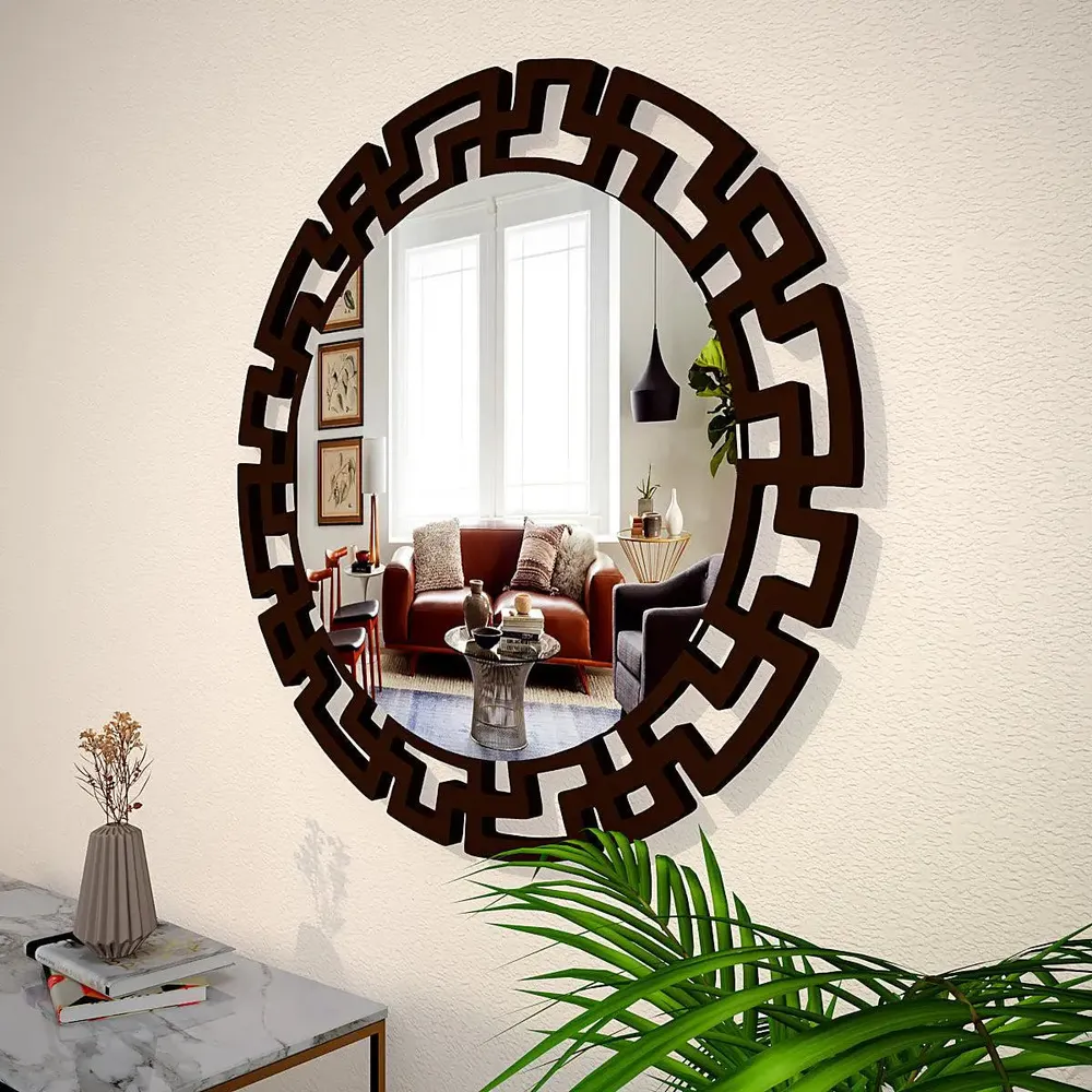 Modern Decorative Brown Round Vanity Mirror Small (18 in X 18 in)
