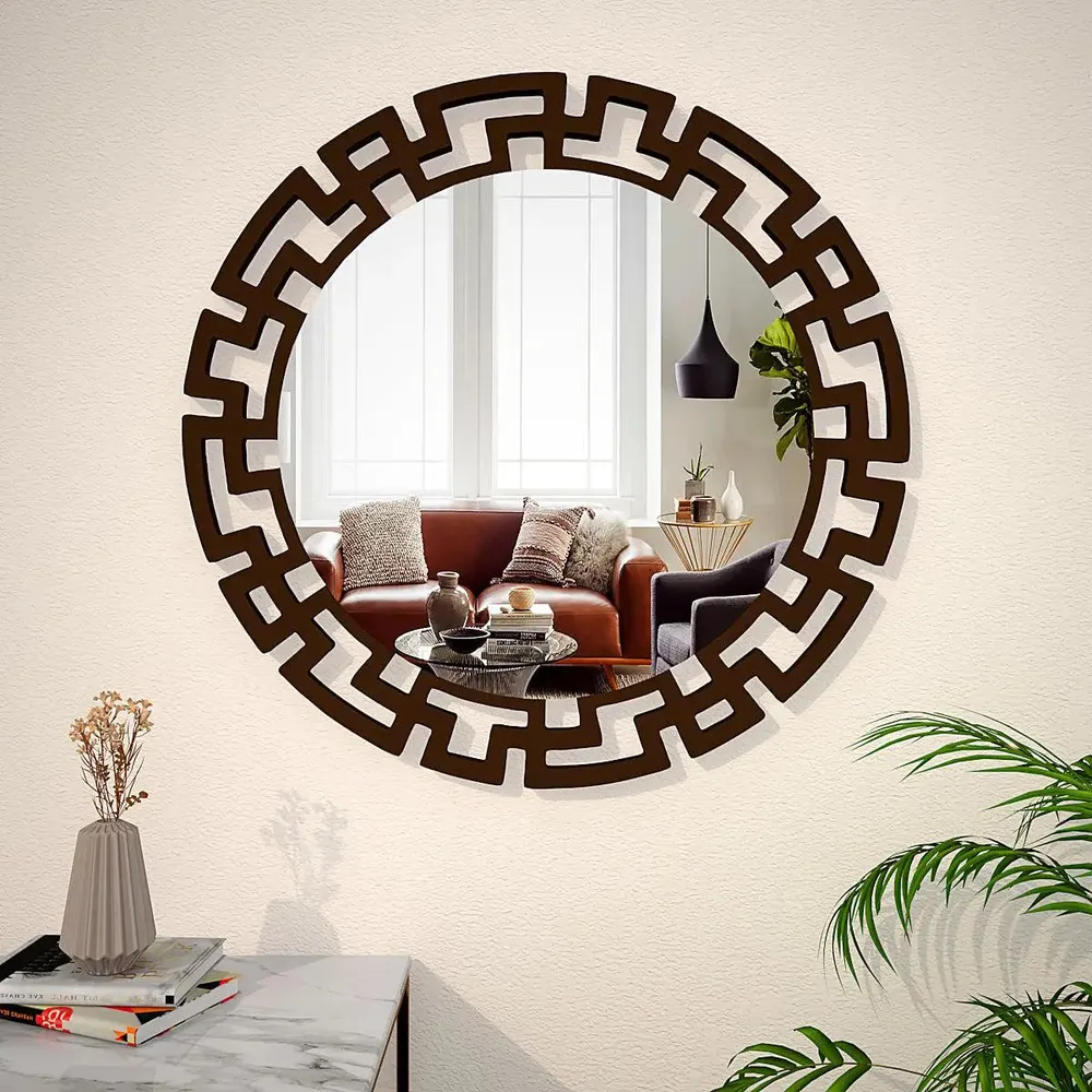 Modern Decorative Brown Round Vanity Mirror Small (18 in X 18 in)