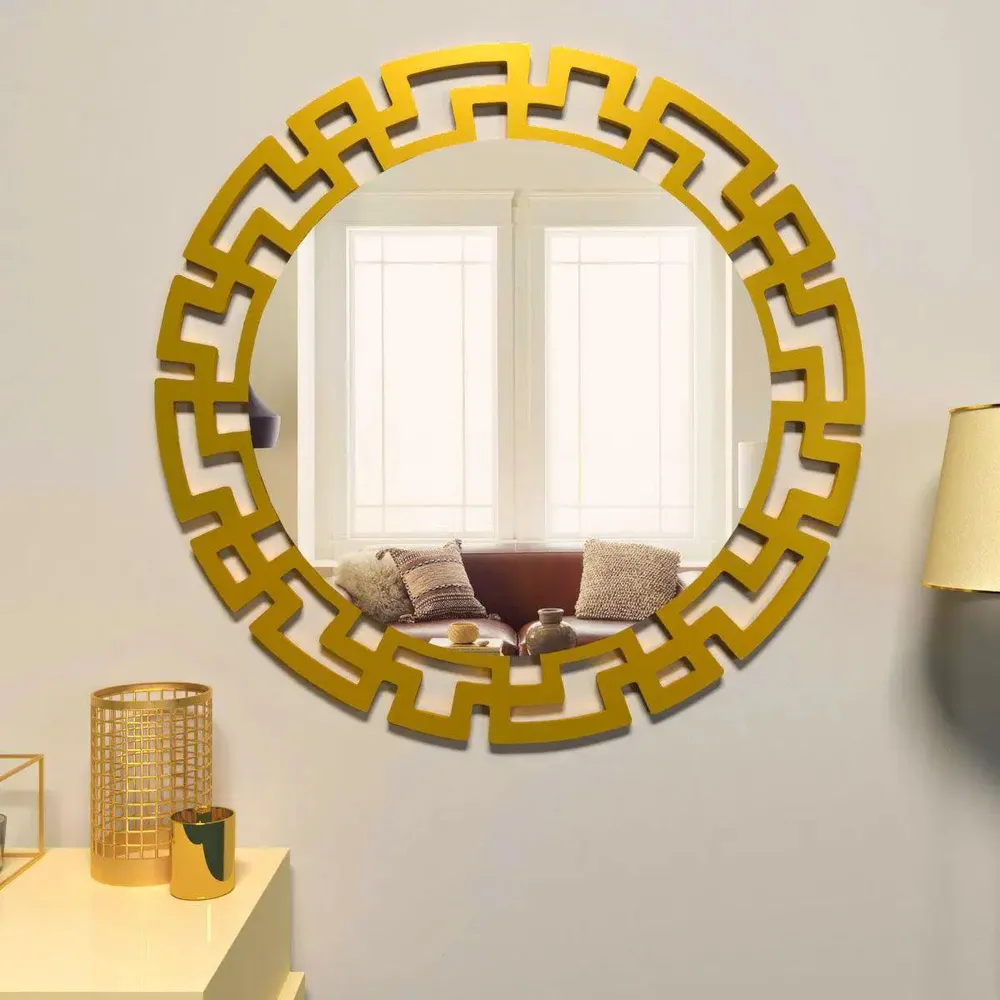 Premium Modern Decorative Metal Golden Finish Round Vanity Mirror Small ( 46CM X 46CM )