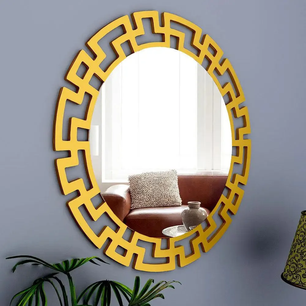 Premium Modern Decorative Metal Golden Finish Round Vanity Mirror Small ( 46CM X 46CM )