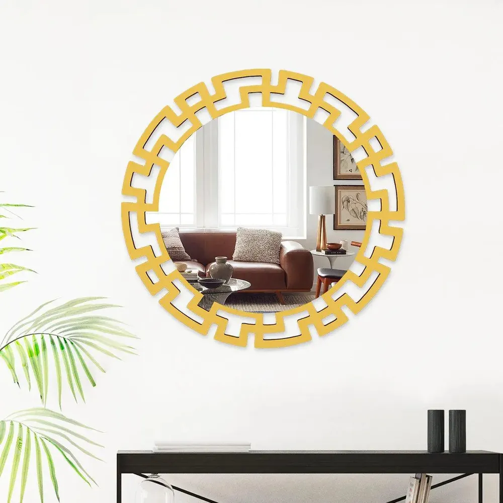 Premium Modern Decorative Metal Golden Finish Round Vanity Mirror Small ( 46CM X 46CM )