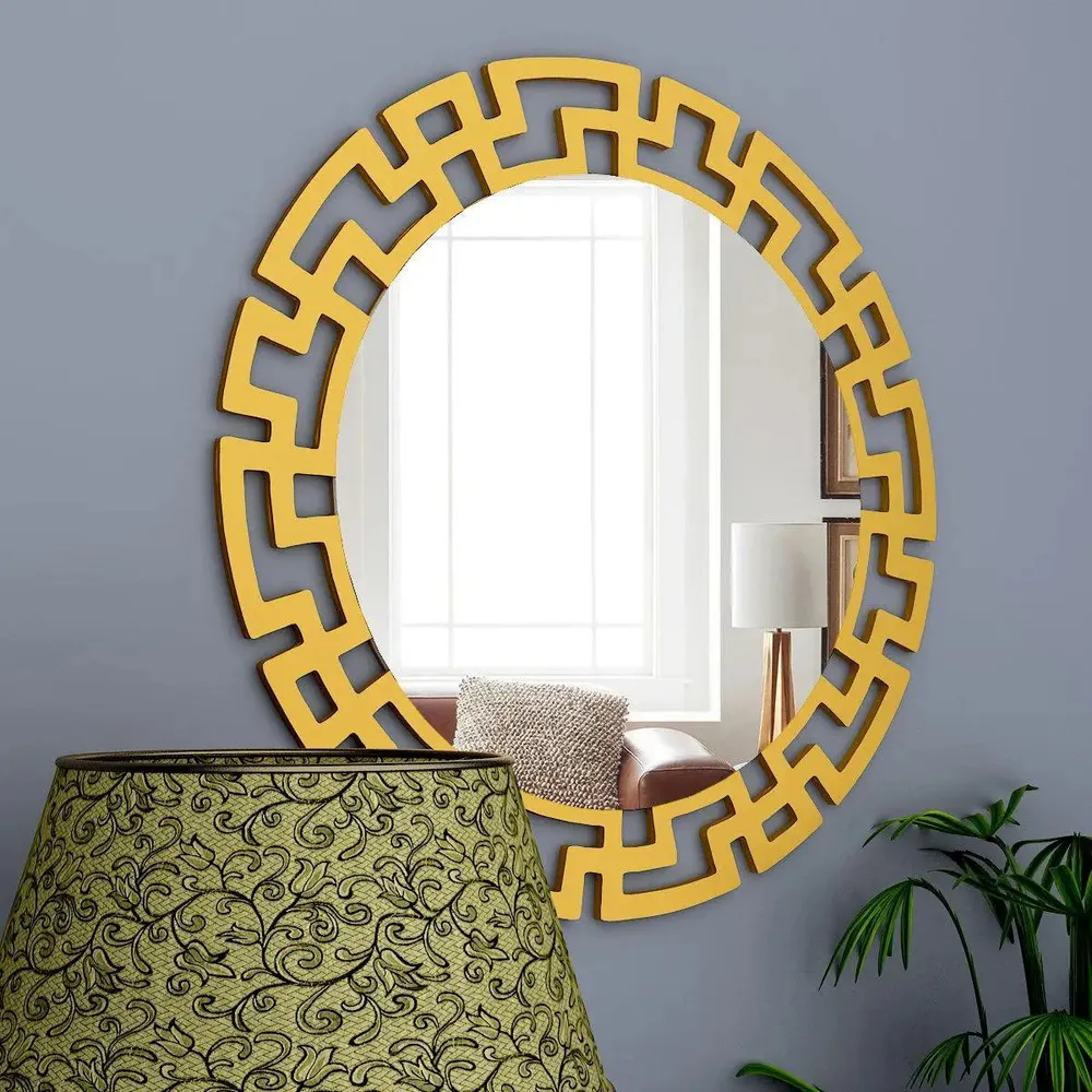 Premium Modern Decorative Metal Golden Finish Round Vanity Mirror Small ( 46CM X 46CM )