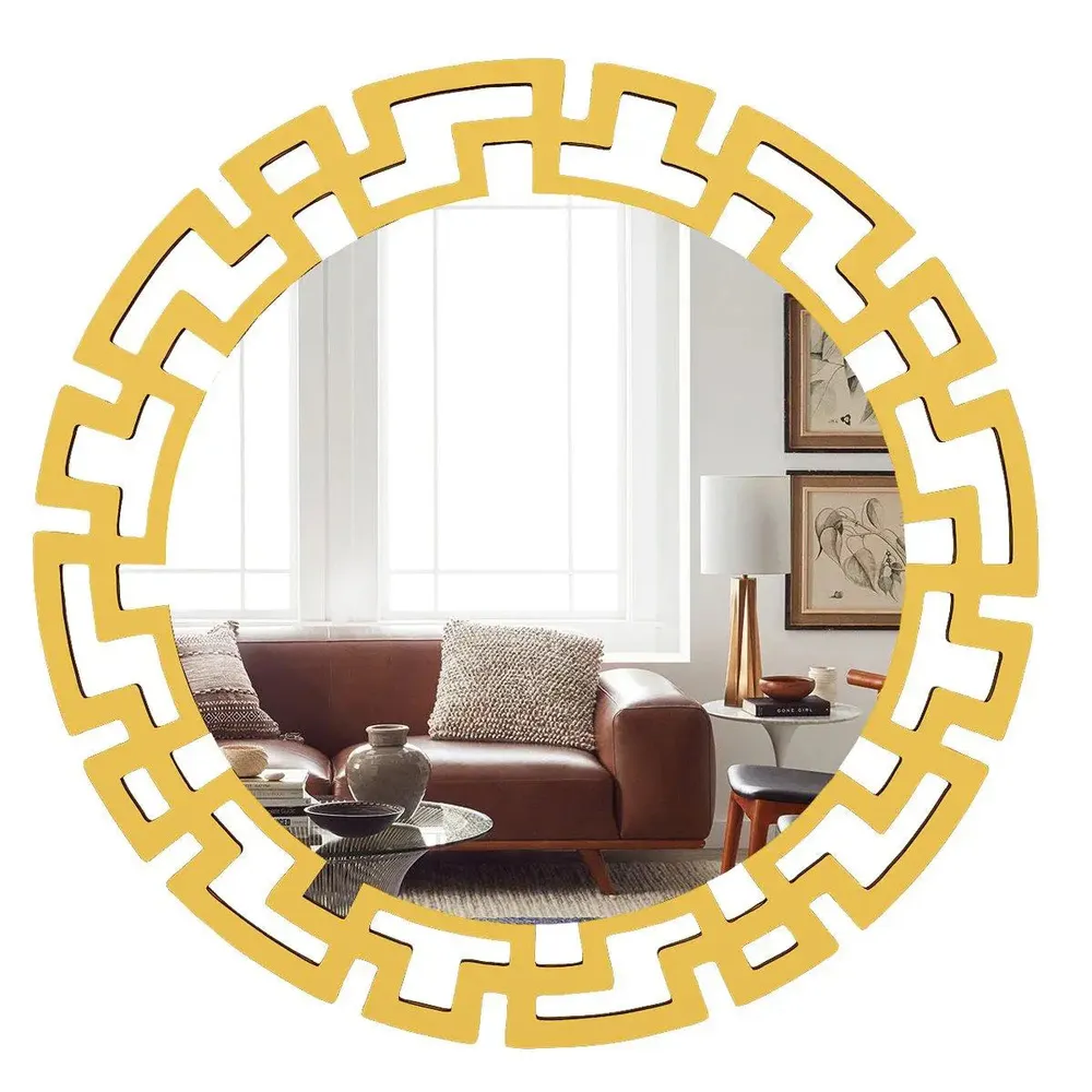 Premium Modern Decorative Metal Golden Finish Round Vanity Mirror Small ( 46CM X 46CM )