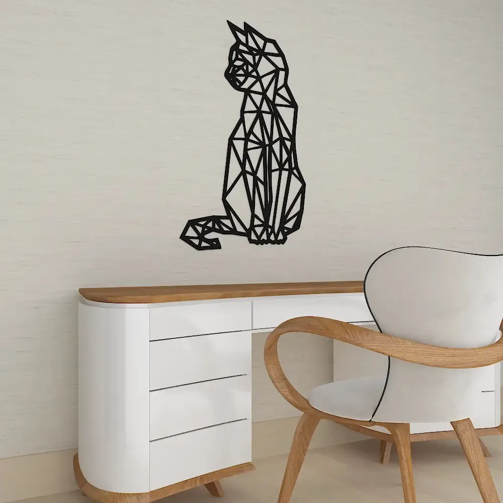 Modern Design Geometric Cat Wooden Wall Hanging Medium(18 inch X 11 inch)