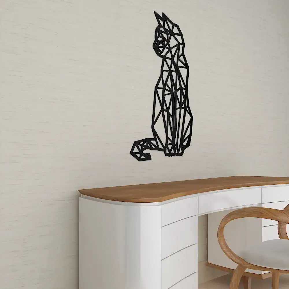 Modern Design Geometric Cat Wooden Wall Hanging Medium(18 inch X 11 inch)