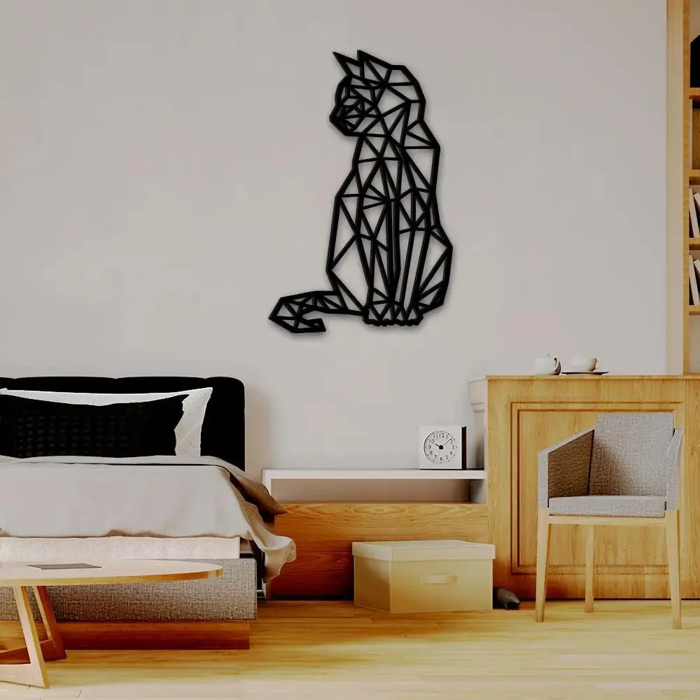 Modern Design Geometric Cat Wooden Wall Hanging Medium(18 inch X 11 inch)