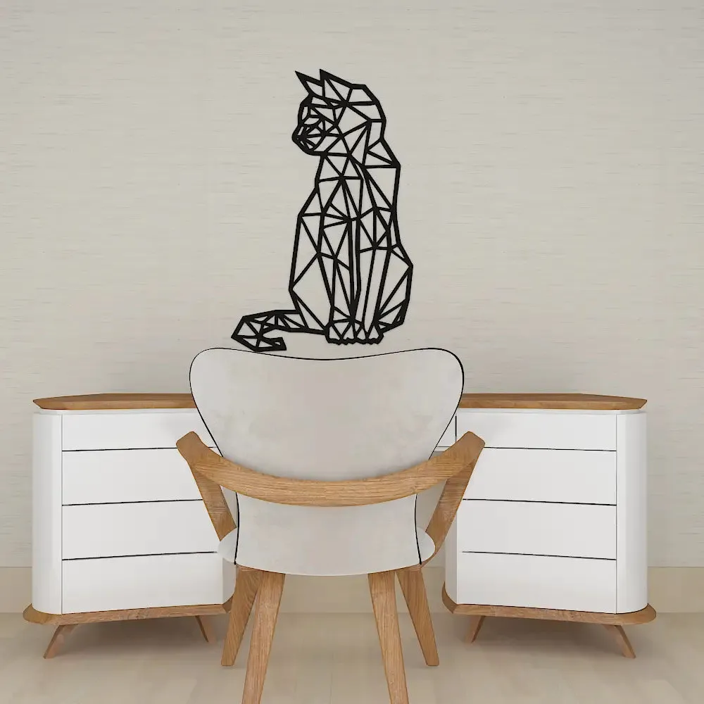 Modern Design Geometric Cat Wooden Wall Hanging Medium(18 inch X 11 inch)