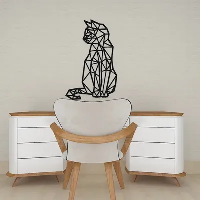 Modern Design Geometric Cat Wooden Wall Hanging