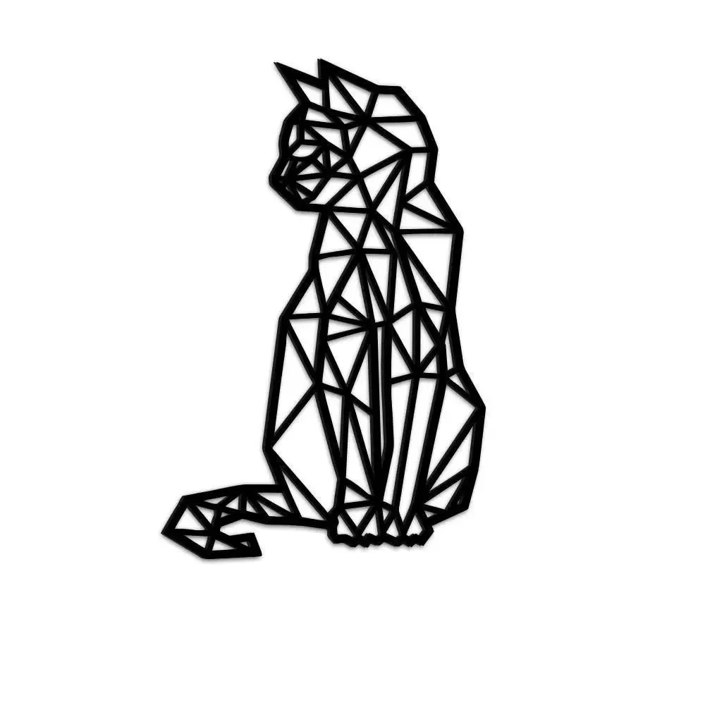 Modern Design Geometric Cat Wooden Wall Hanging Medium(18 inch X 11 inch)