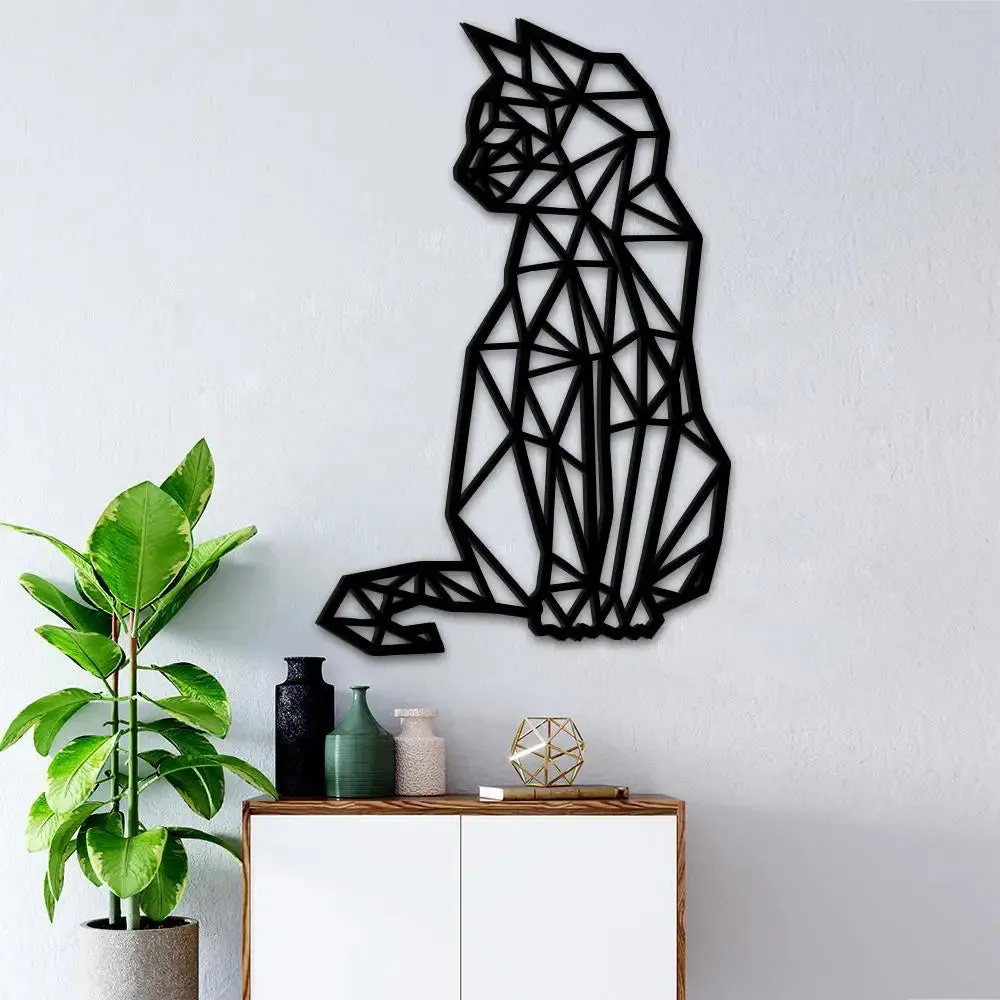 Modern Design Geometric Cat Wooden Wall Hanging Medium(18 inch X 11 inch)