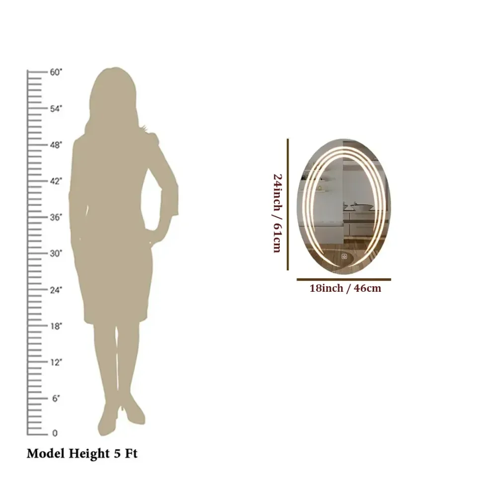 Modern Designed LED Oval Smart Touch Bathroom Wall Mirror