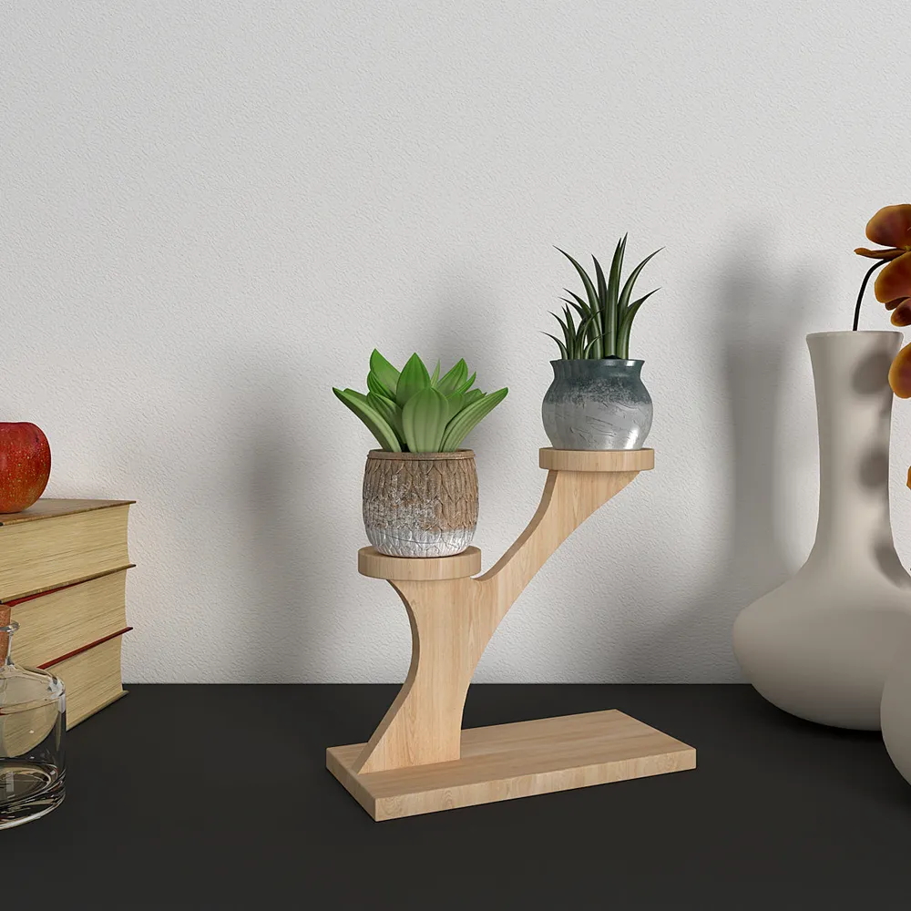 Modern Designer Oak Finish Pot Stand