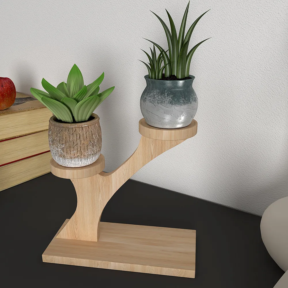 Modern Designer Oak Finish Pot Stand