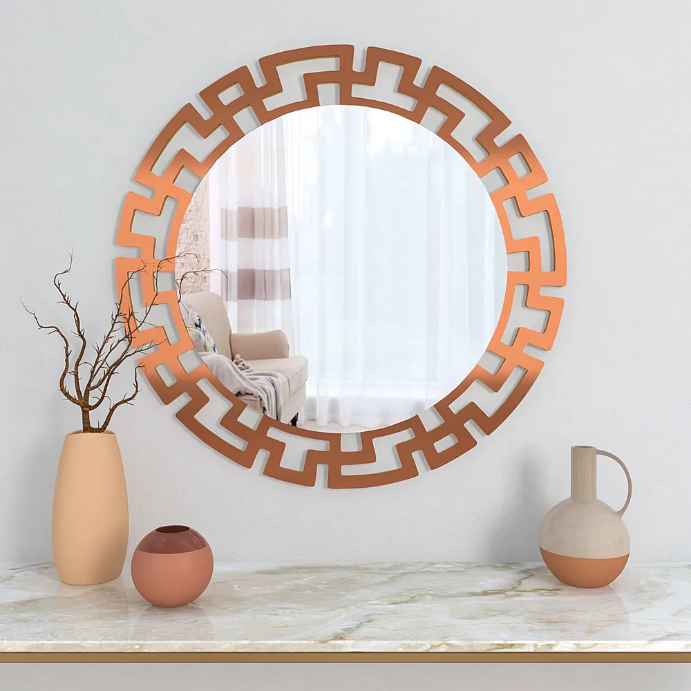 Modern Geometric Designer Copper finish Round Vanity Mirror Small ( 46CM X 46CM )