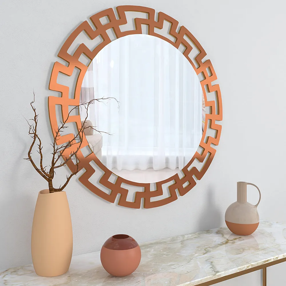 Modern Geometric Designer Copper finish Round Vanity Mirror Small ( 46CM X 46CM )