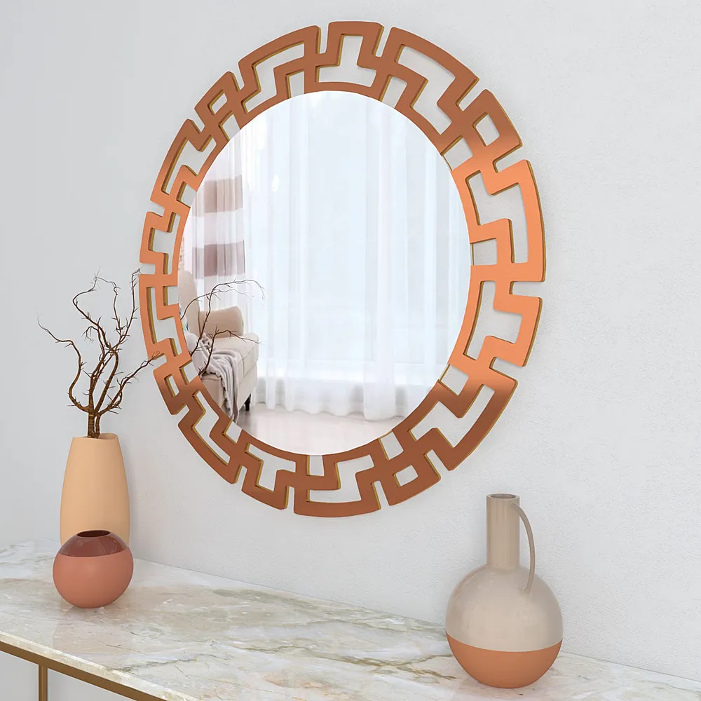 Modern Geometric Designer Copper finish Round Vanity Mirror Small ( 46CM X 46CM )