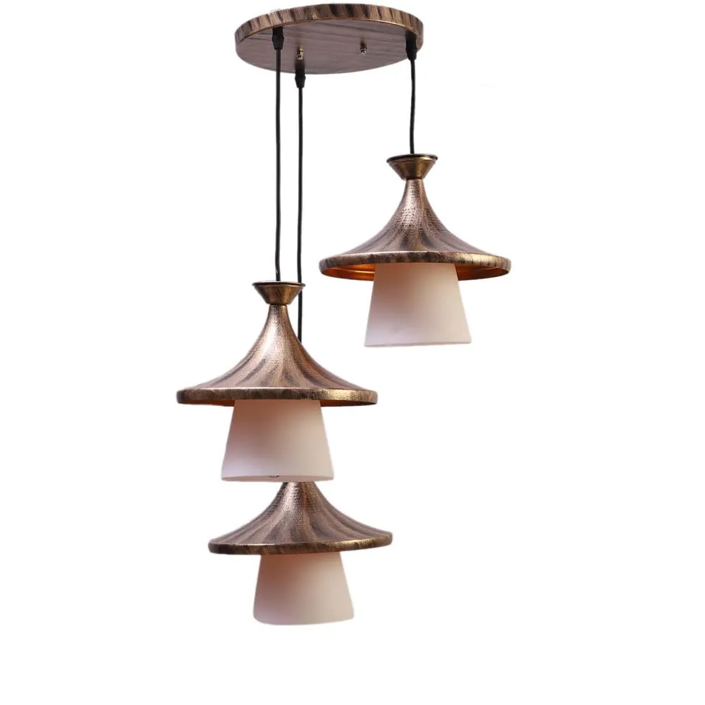 Modern Gold Brushed Shaded White Cluster Hanging Light