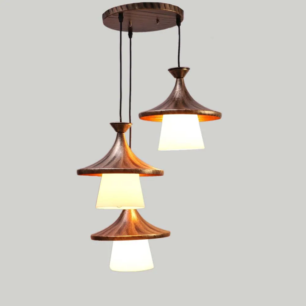 Modern Gold Brushed Shaded White Cluster Hanging Light
