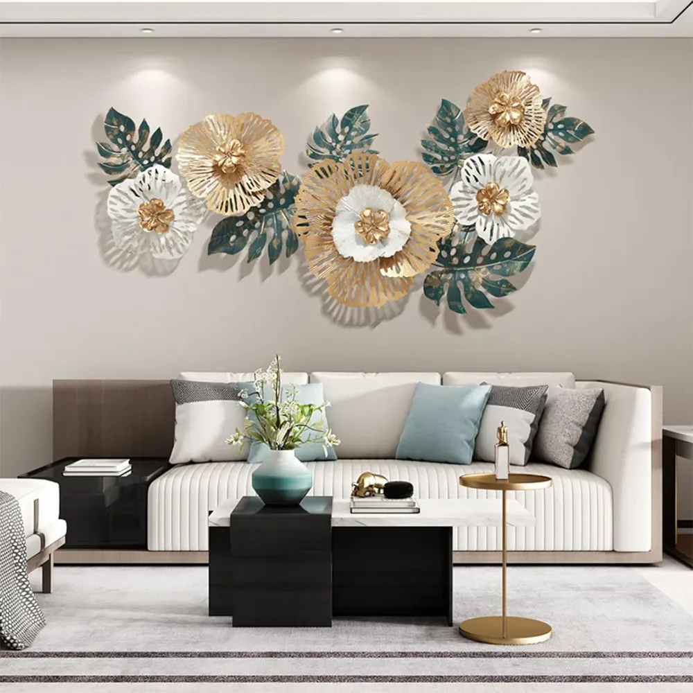 WallMantra Modern Golden Flower Blooming Metal Wall Art