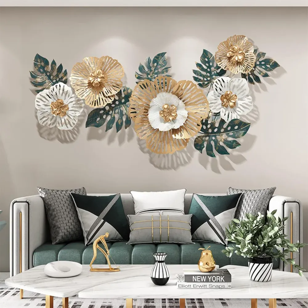 WallMantra Modern Golden Flower Blooming Metal Wall Art
