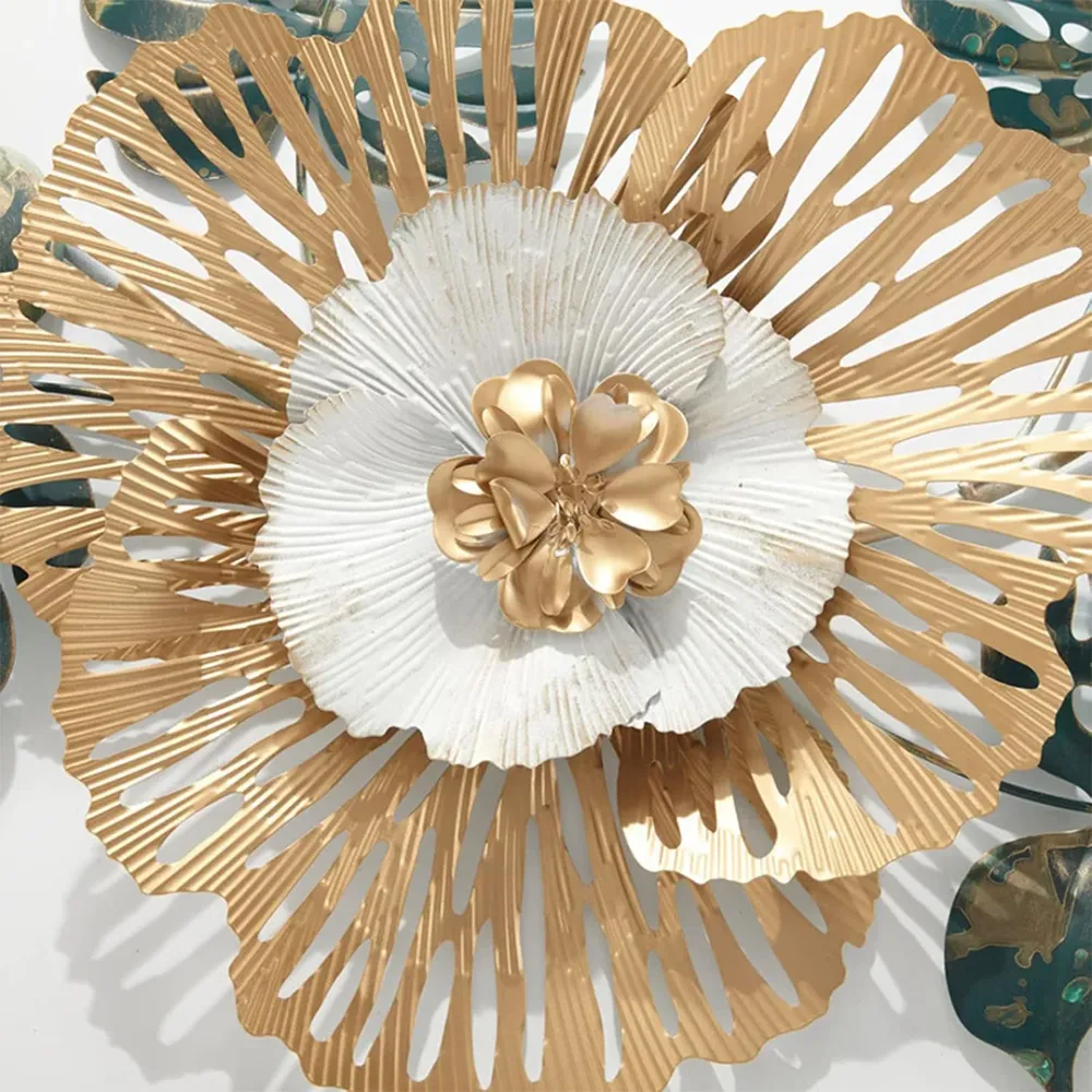 WallMantra Modern Golden Flower Blooming Metal Wall Art