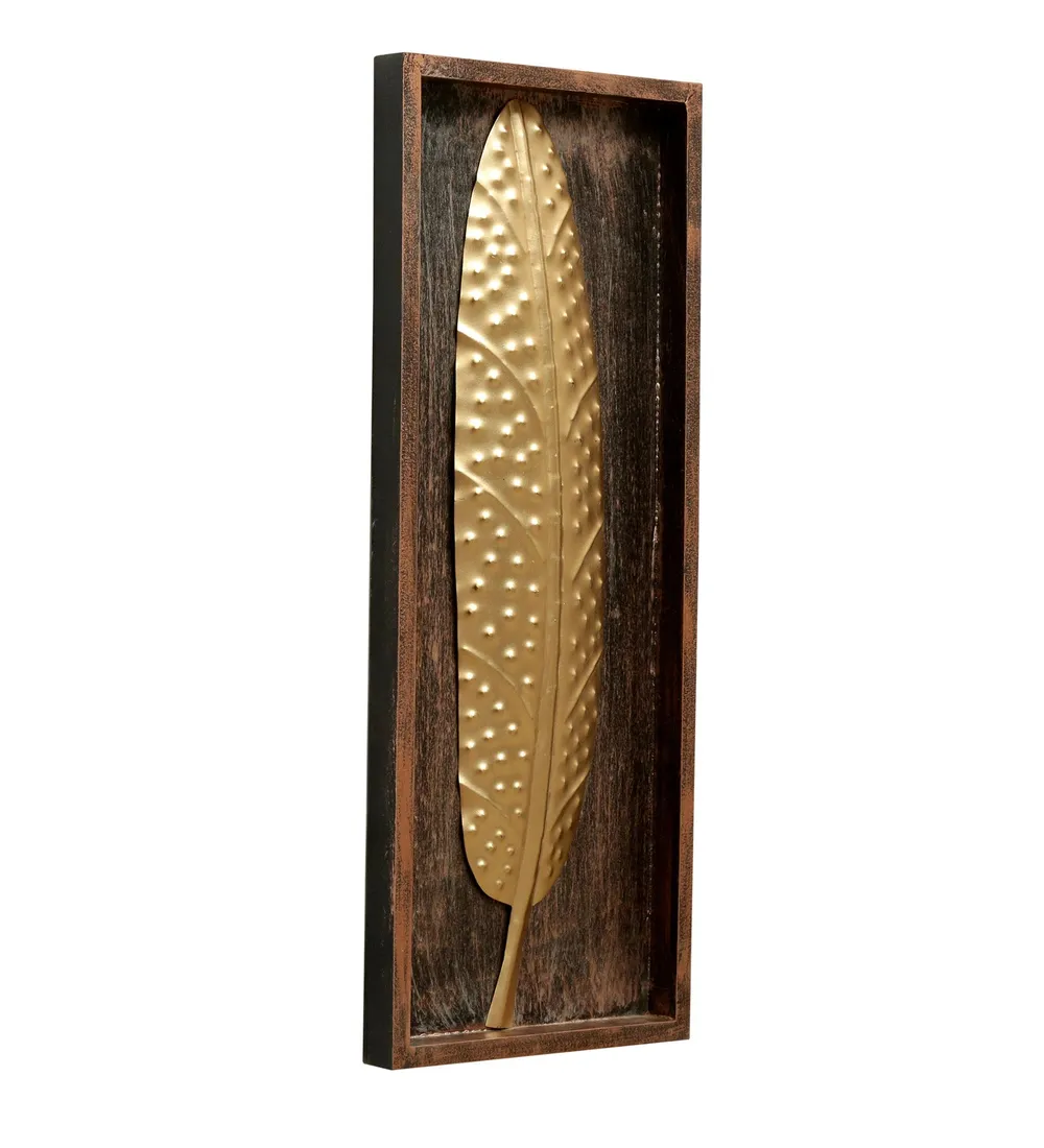Modern Golden Leaf Wooden & Metal Wall Art Décor