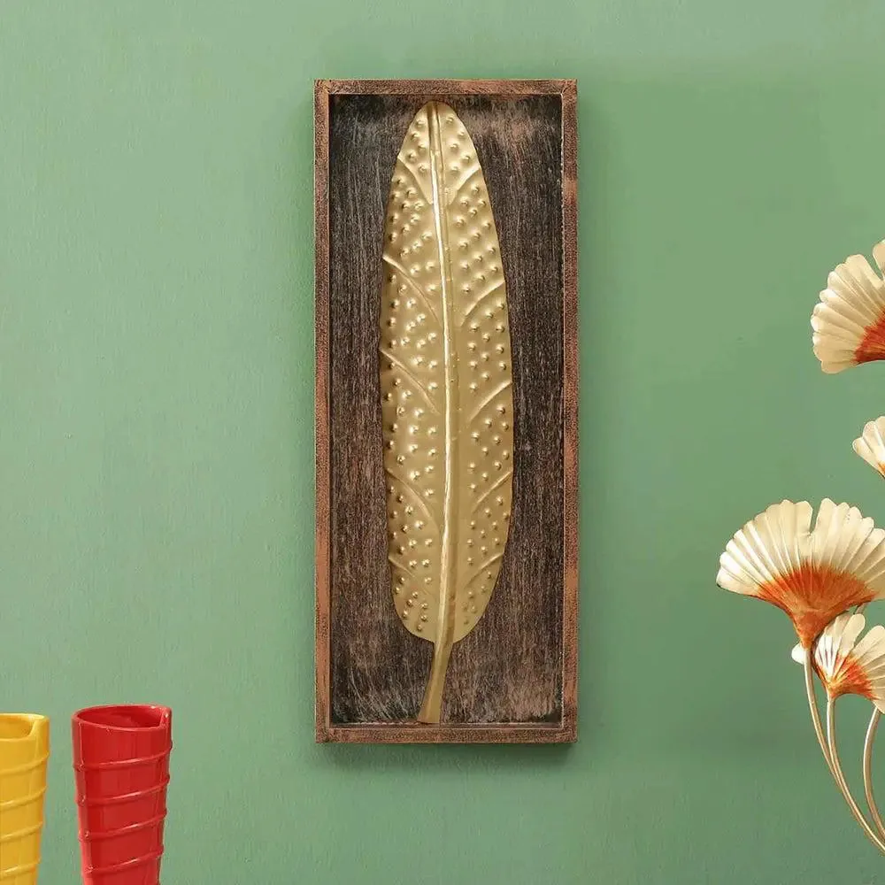 Modern Golden Leaf Wooden & Metal Wall Art Décor