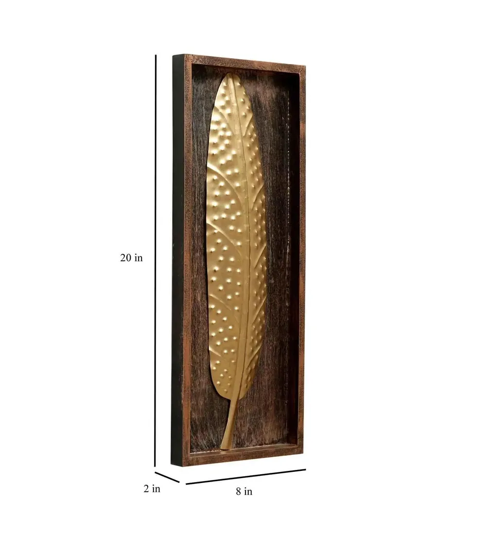Modern Golden Leaf Wooden & Metal Wall Art Décor