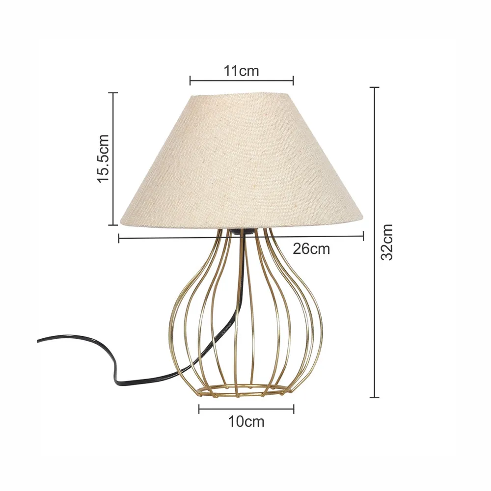 Modern Golden Metal Cage Table Lamp with Shade