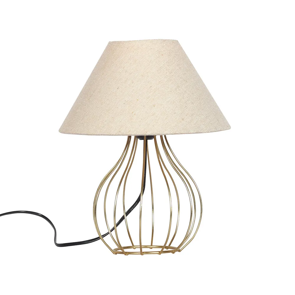 Modern Golden Metal Cage Table Lamp with Shade