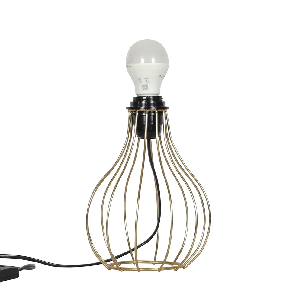 Modern Golden Metal Cage Table Lamp with Shade