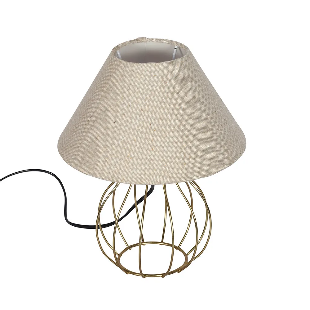 Modern Golden Metal Cage Table Lamp with Shade