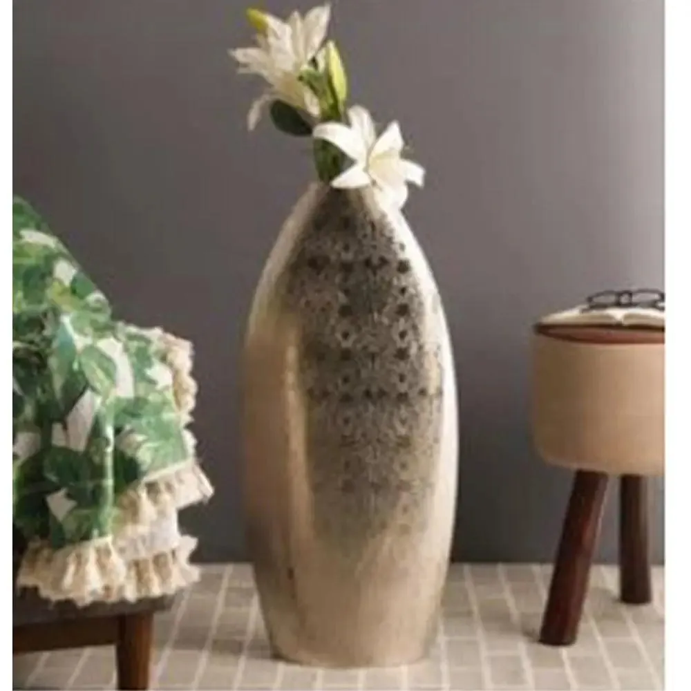 Modern Handcrafted Steel Art Siver Floor Flower Vase