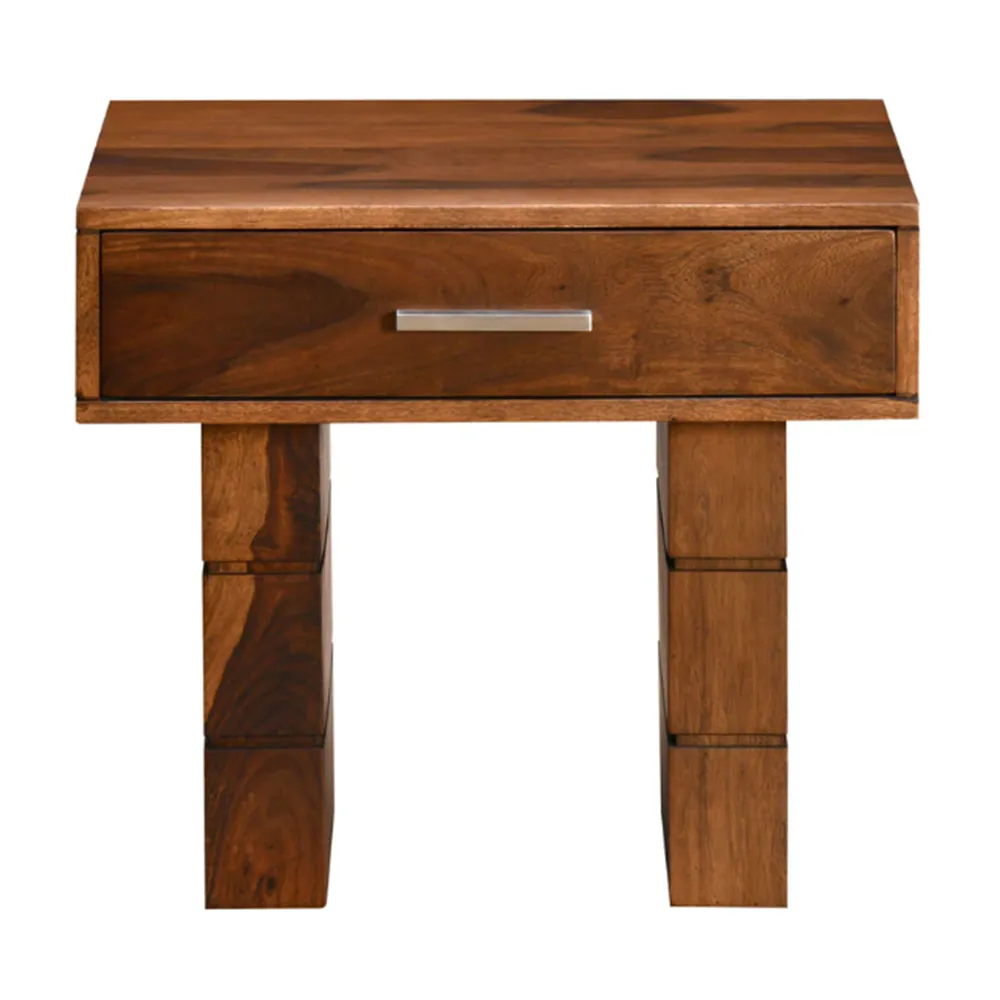 Modern Layered Sheesham Wood Bedside Table