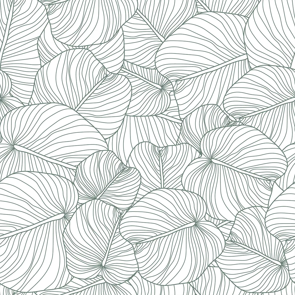 Modern Leaf Sketch White &amp; Green Premium Quality Wallpaper