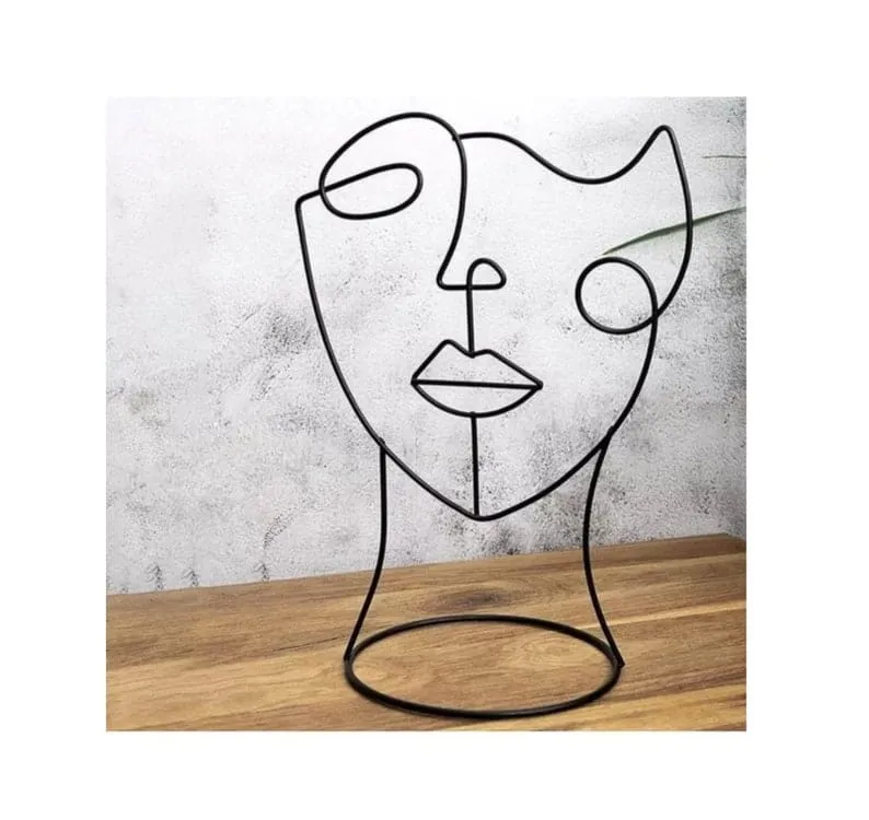 Modern Line Art Pretty Face Metal Table Accent Single Piece