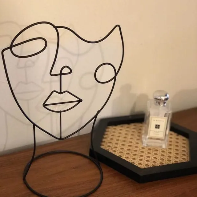 Modern Line Art Pretty Face Metal Table Accent Single Piece