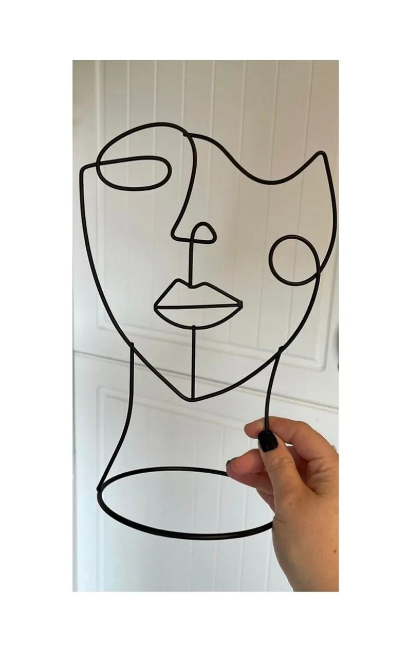 Modern Line Art Pretty Face Metal Table Accent Single Piece