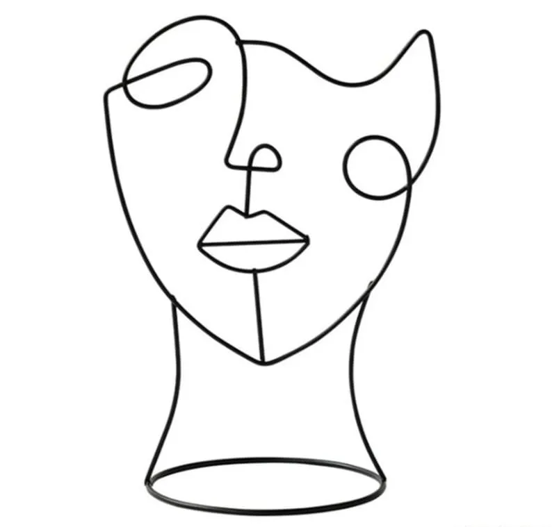 Modern Line Art Pretty Face Metal Table Accent Single Piece