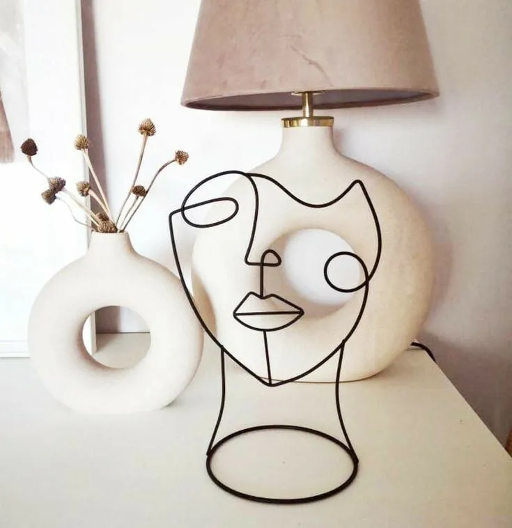 Modern Line Art Pretty Face Metal Table Accent Single Piece