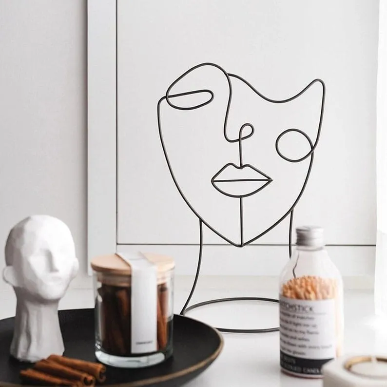 Modern Line Art Pretty Face Metal Table Accent Single Piece