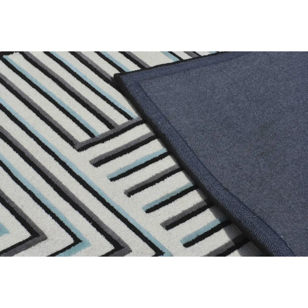 Modern Maze Pattern Black & White Tufted Area Carpet 3X5ft