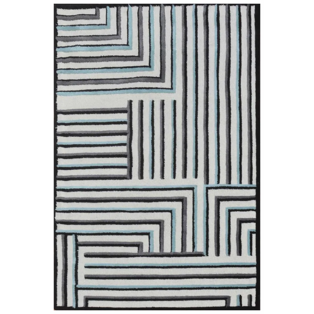 Modern Maze Pattern Black & White Tufted Area Carpet 3X5ft
