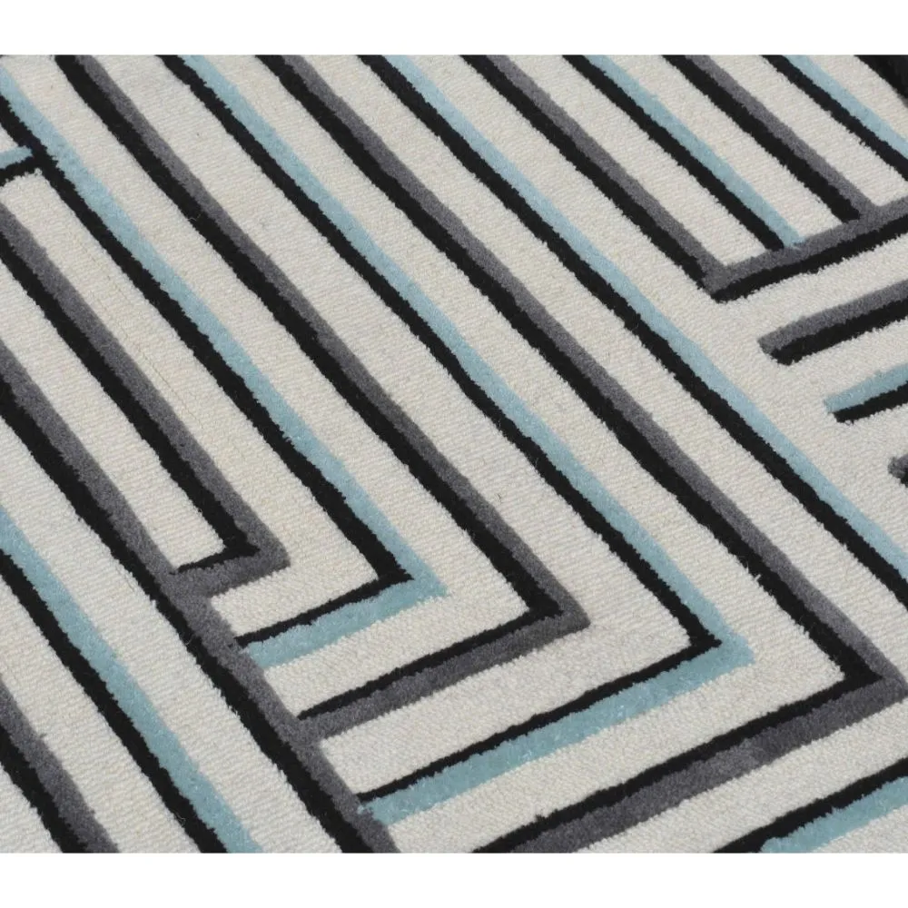 Modern Maze Pattern Black & White Tufted Area Carpet 3X5ft